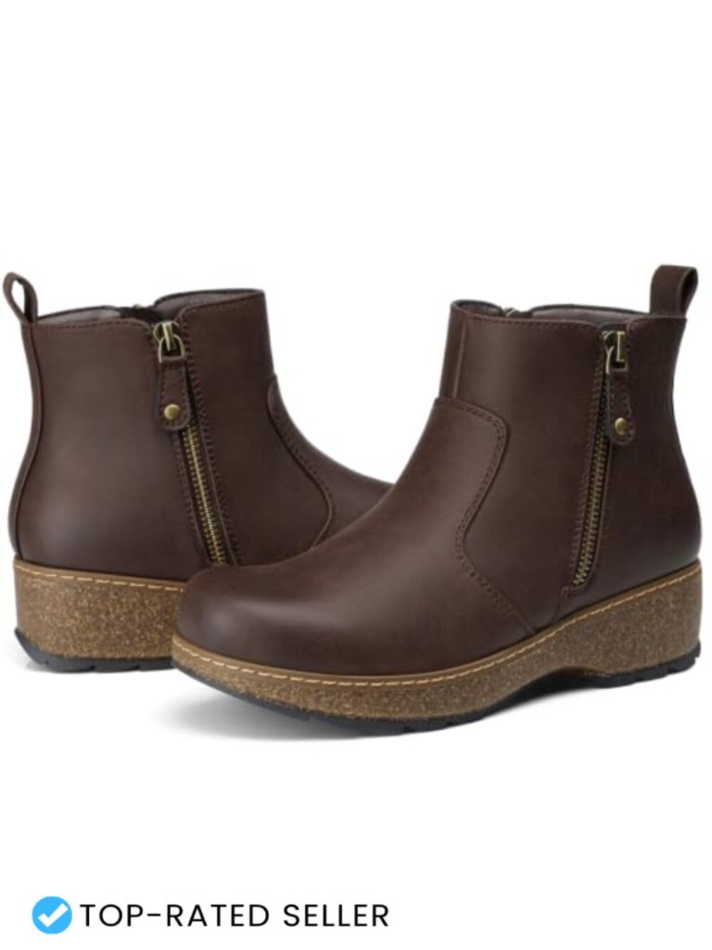 Women's Ankle Boots with Arch Support, Low Wedge Heel, Memory Foam Insole